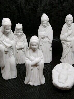 Vintage 1994 Art Mark White Ceramic Porcelain 6 Pc Nativity Set. New In Box.